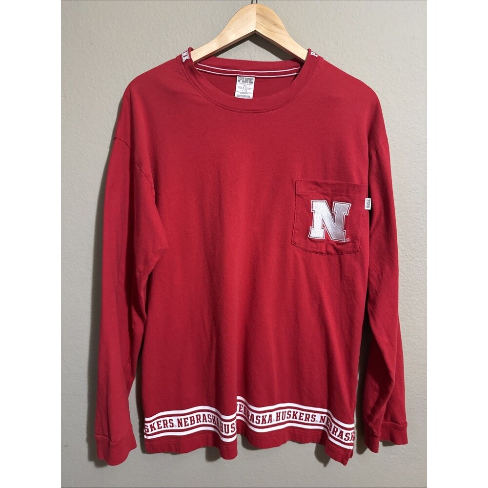 PINK Nebraska Cornhuskers Oversized Long Sleeve Shirt - Women’s Size L - Pocket